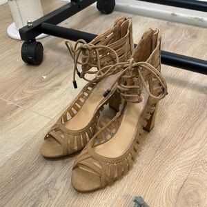 Franco Sarto Emiro Dress Tan Heeled Sandals with Lace-Up Design Size 6
